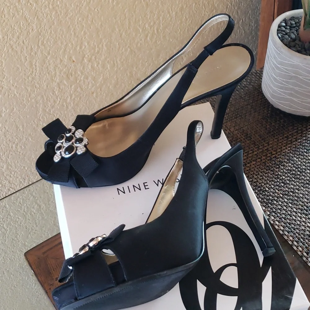 Nine west black open toe heel - Picture 3 of 6